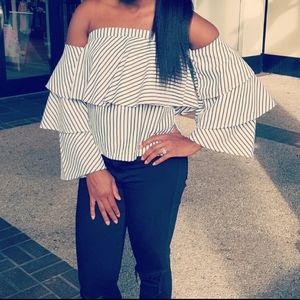 Striped off the shoulder top